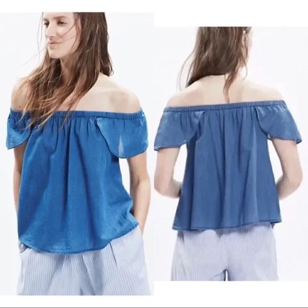 Madewell Indigo blue Chambray off shoulder top size S